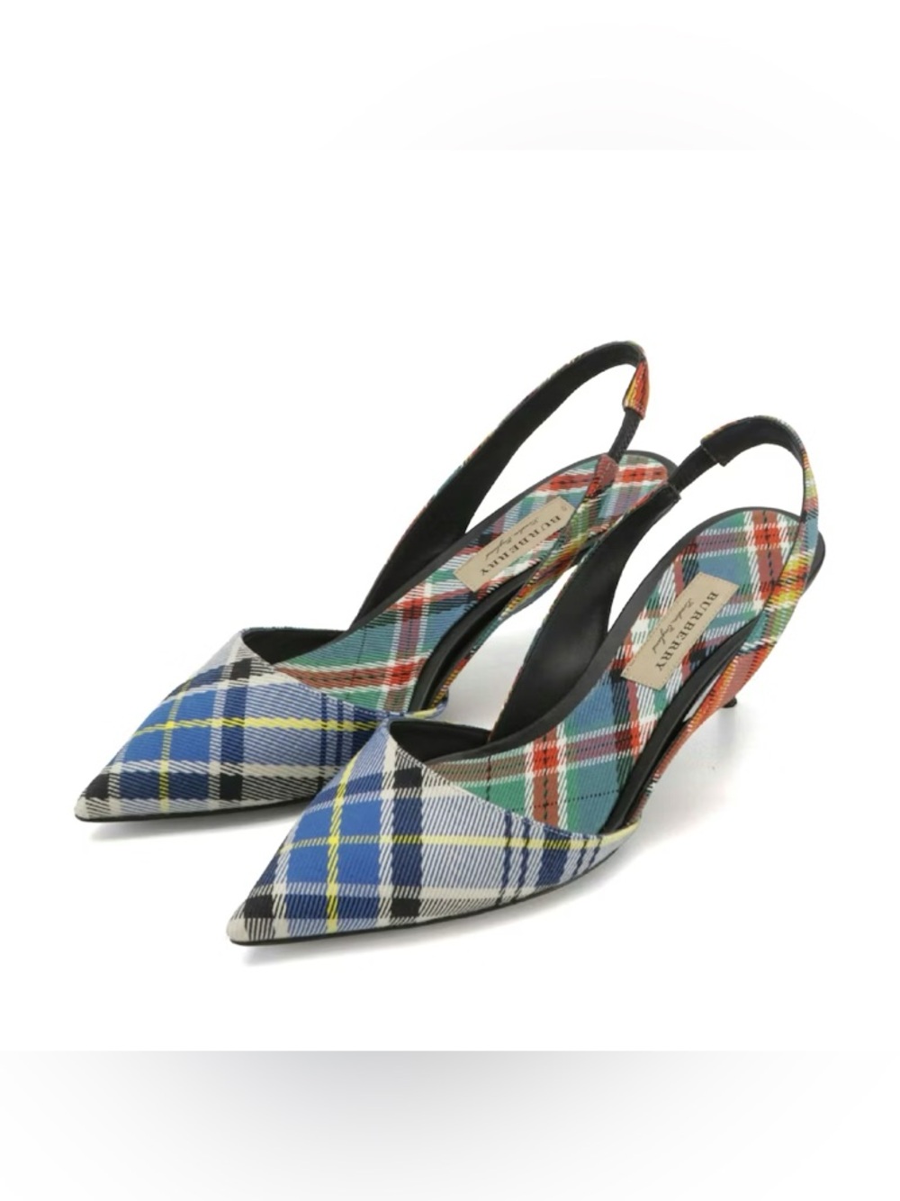 Burberry Annice Plaid Pointed Slingback Kitten Heels in Canvas and Leather